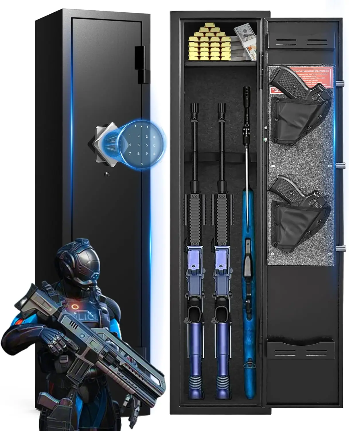 

4-6 Gun Safe for Rifles and Pistols, Gun Safes for Rifle with Password Lock, Gun Cabinet for Home with Removable Shelf