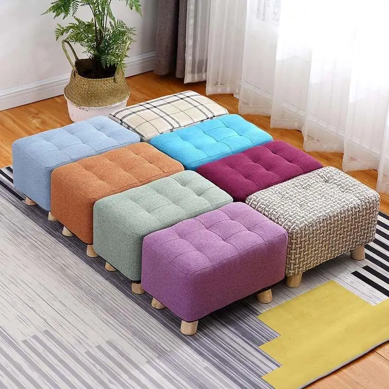 

Step Stools Fashion Creativity Ottoman Nordic Living Room Solid Wood Stool Home Bedroom Sofa Stool Modern Simple Fabric Stool