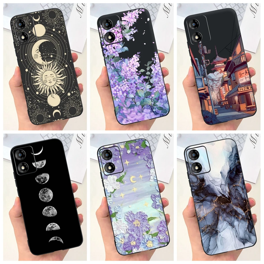 Shockproof Cover For Motorola Moto E13 Case Popular Flower Marble Black Silicone Soft Coque For Moto E13 2023 E 13 MotoE13 Funda