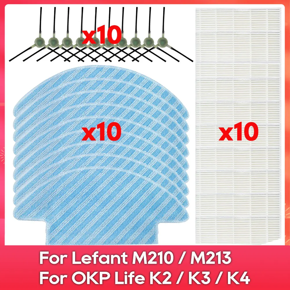 Fit For Lefant M210 / M210S / M210B / M210P / M213 / OKP Life K2 / K3 / K4 Robot Vacuums Spare Parts Side Brush Filter Mop