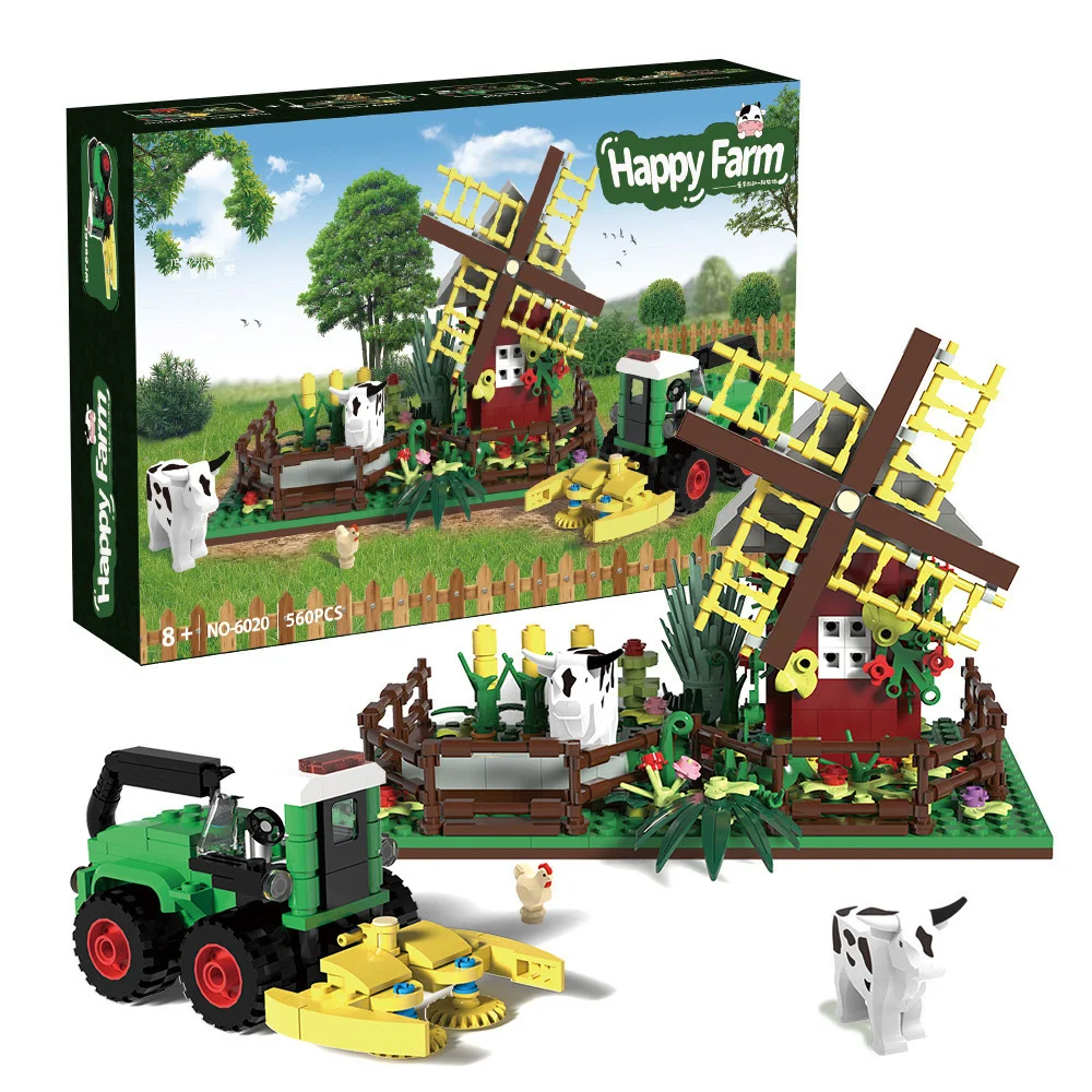 Farm Series Animals House Farmland Model Bricks Creative Educational Farm Windmill Assembling Small Particles Building Blocks