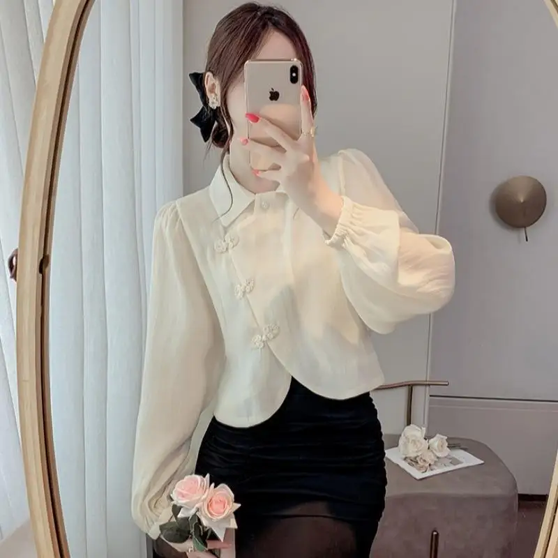 2024 Spring and Autumn New Elegant Women\'s Shirt Long-sleeved Base Shirt Women\'s Loose Chiffon Shirt Inner and Outer Blouse