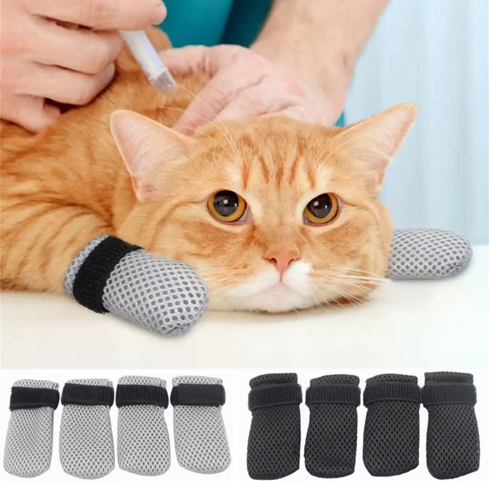 4Pcs/set New Anti-Scratch Pet Claw Cap Breathable Recovery Feet Protector Cat Socks Non-Slip Pet Supplies Mesh Pet Feet Cover