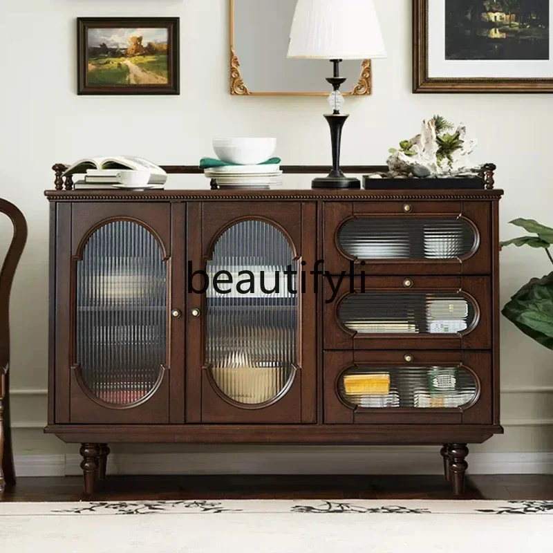 

ss American side cabinet storage solid wood high side cabinet retro corridor living room decorative wine cabinet glass locker