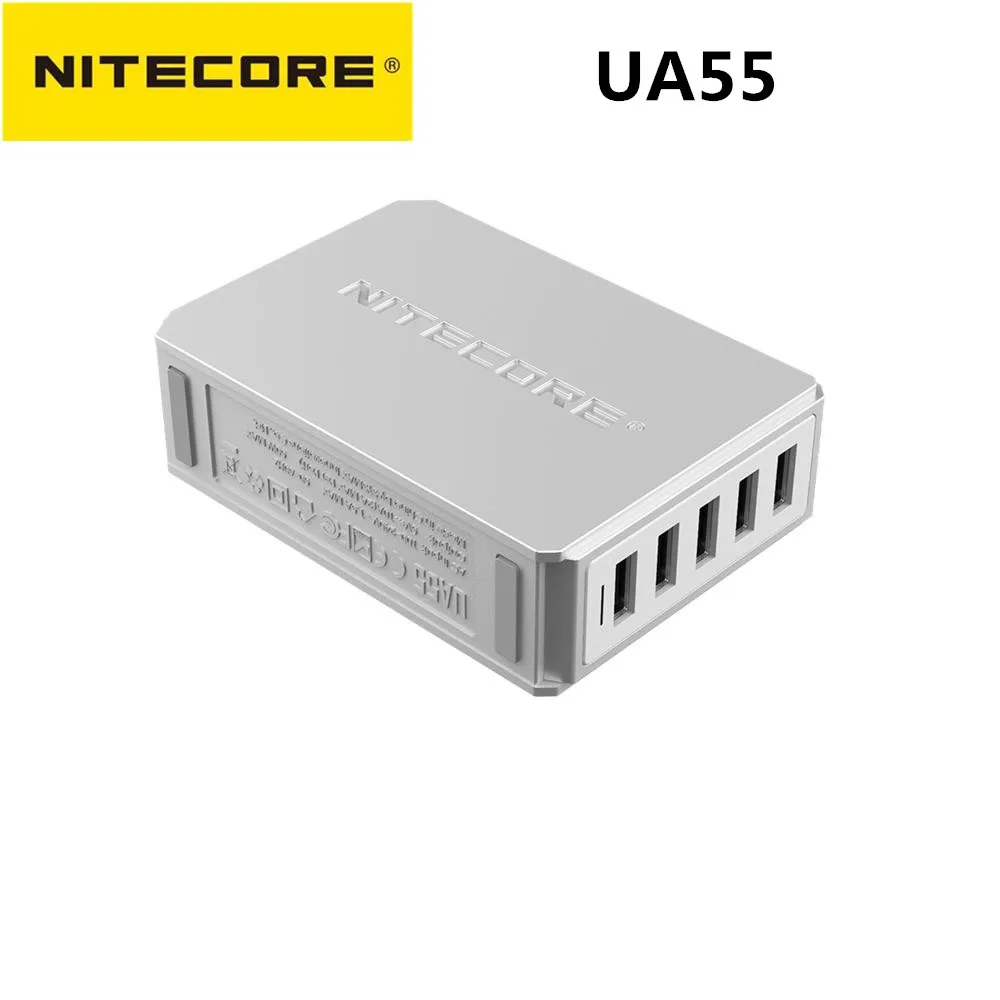 Original NITECORE UA55 High Speed 5-Port AC100-240v 10A 55W USB charging adapter Desktop Wall Power Adapter Charger