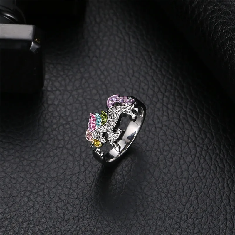 Cute Unicorn Ring Fashion Cartoon Horse Jewelry Accessories for Girls Children Kids Women Party Animal Jewelry Wholesale