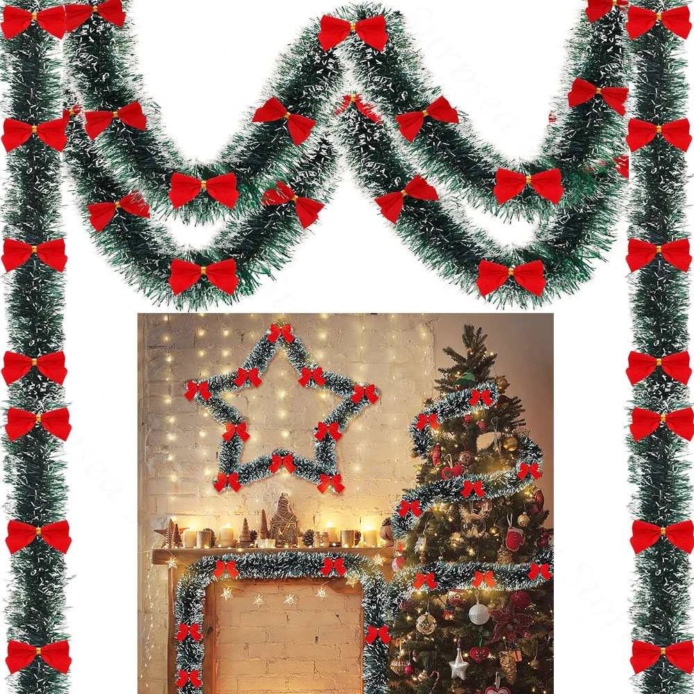1/2 Packungen Schleife Weihnachten Lametta Twist Hängegirlande Weihnachtsbaumschmuck Künstliche Weihnachtsgirlande Kranz Dekor 6,5 Fuß je