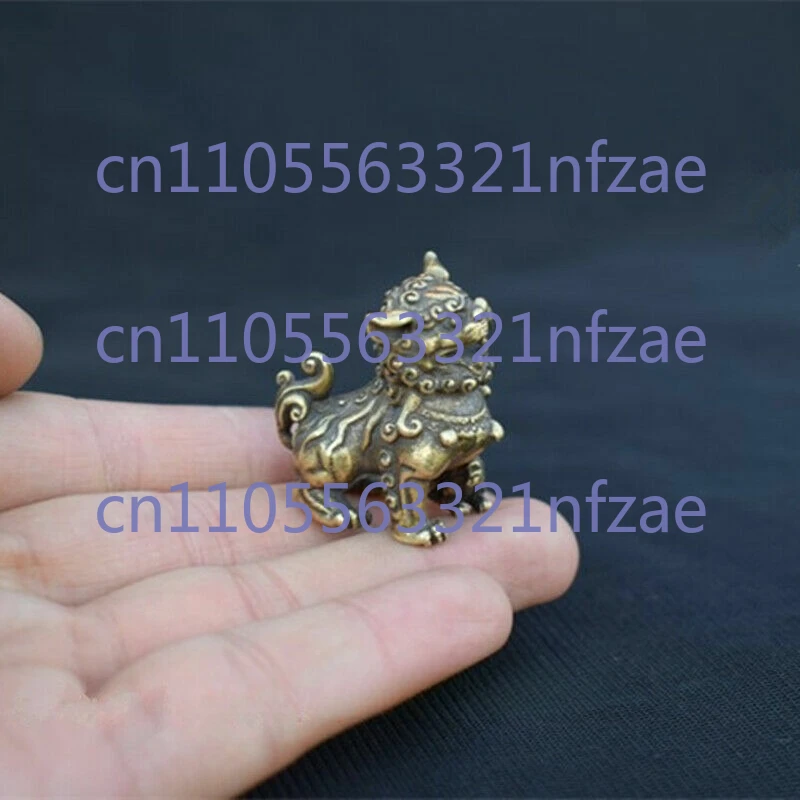 الصينية القديمة البرونزية فو فو الكلب الحرس باب الأسد زوج قلادة الجدول تمثال #6