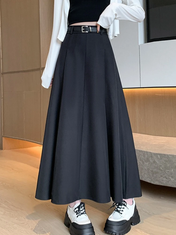 

Новая осенне-зимняя женская юбка с высокой талией Jupe, винтажная офисная юбка Falda, корейская модная плиссированная распашная юбка, праздничная свободная однотонная макси-юбка