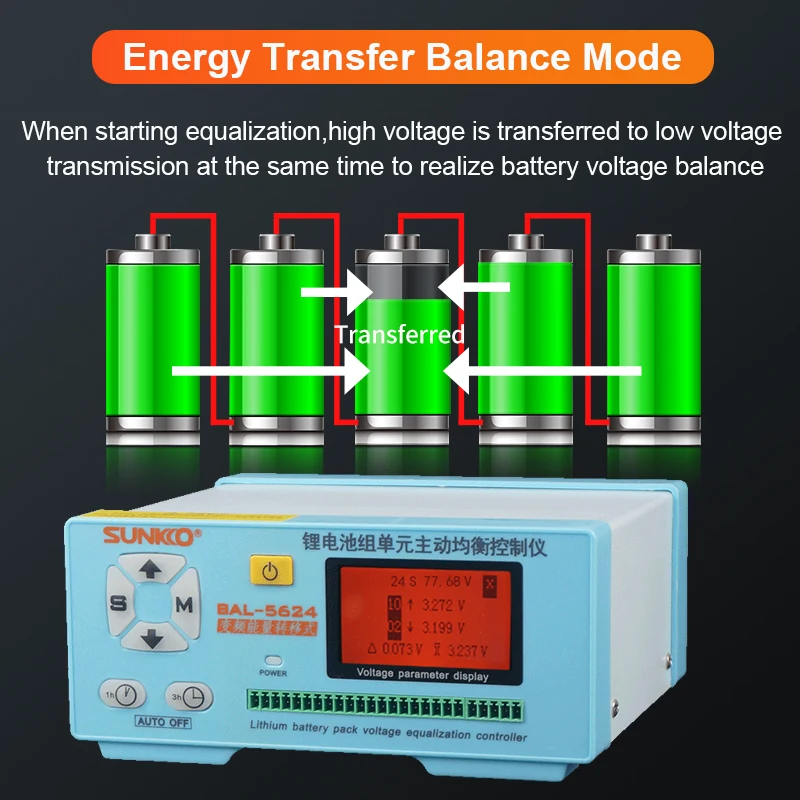 SUNKKO BAL 5624 Lithium Battery Pack 24 series Active Balancing Repair Instrument 8A Recovery Voltage Difference HD LCD Display