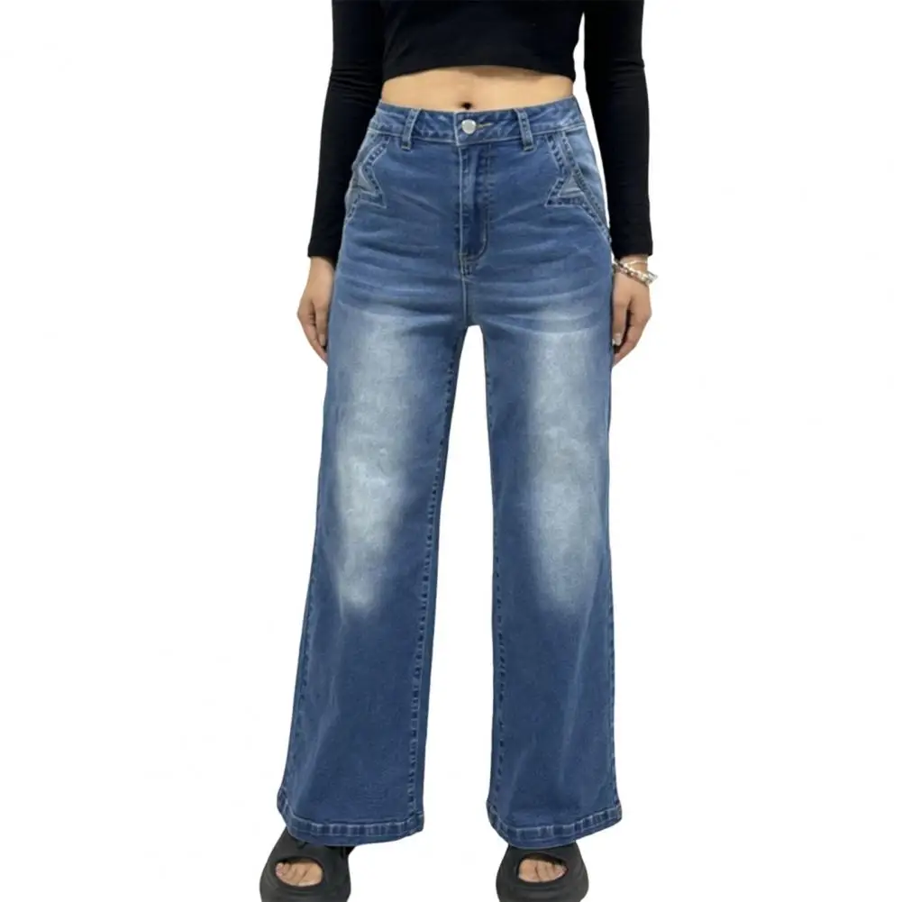 جينز نسائي عالي الخصر واسع الأرجل موديلات أساسية جديدة بنطلون مستقيم