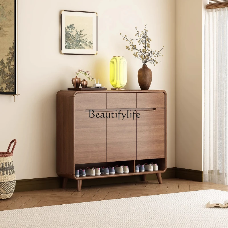 

Home door new Chinese modern simple white piano paint shoe cabinet solid wood