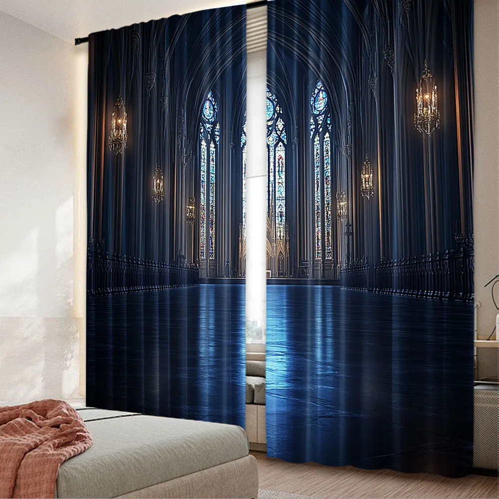 

2Pcs Castle Night Curtains Medieval Town Church Palace Gothic Style Castle Curtains Suitable For Bedroom Living Room Office Dorm