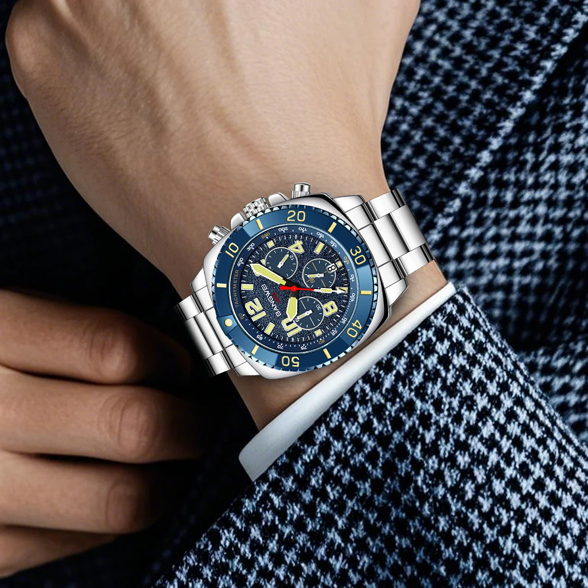 BANGWEI Top Band Luxury Watches for Men Chronograph Aviation Pilot Quartz Watch Super Luminous Multifunction Clock Wristwatch