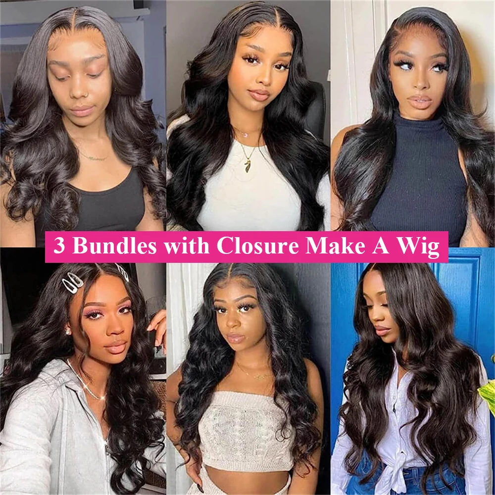 Brazilian Human Hair Body Wave Bundles With Frontal Closure 4x4 Preplucked Free Part Lace Closure With Bundles Deals Hair Weaves