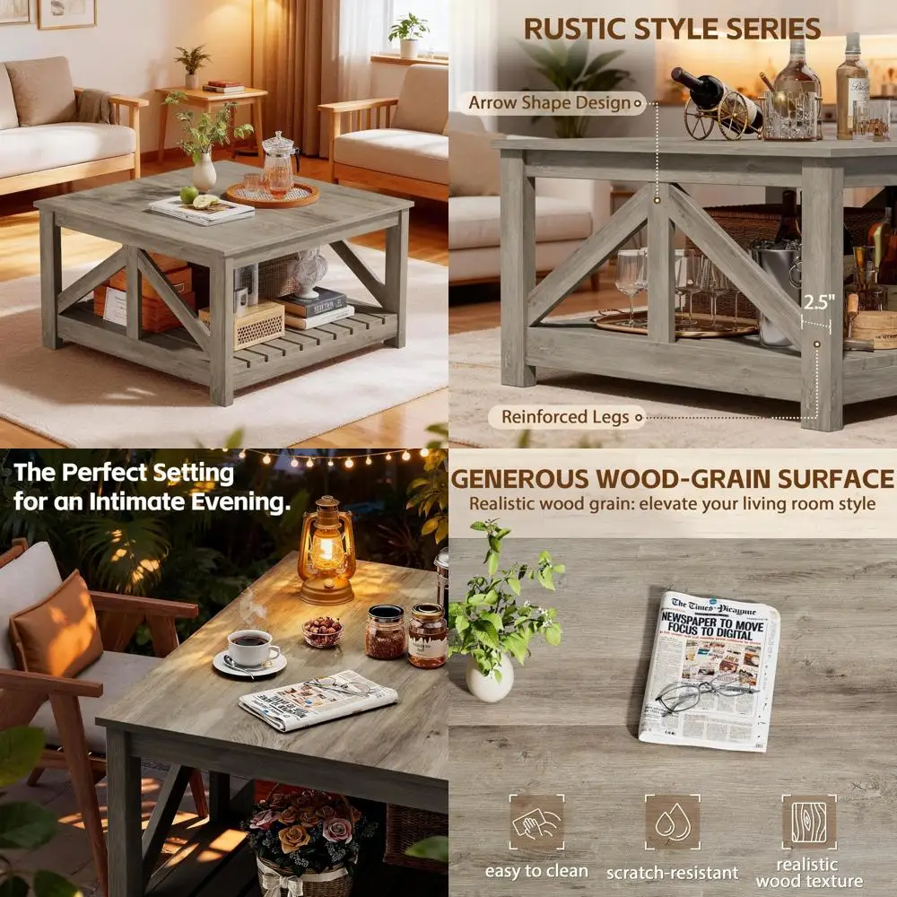 

Modern Farmhouse Style Dual Compartment Coffee Table, Wood Living Room Furniture, Ideal for Lounge and Office Spaces