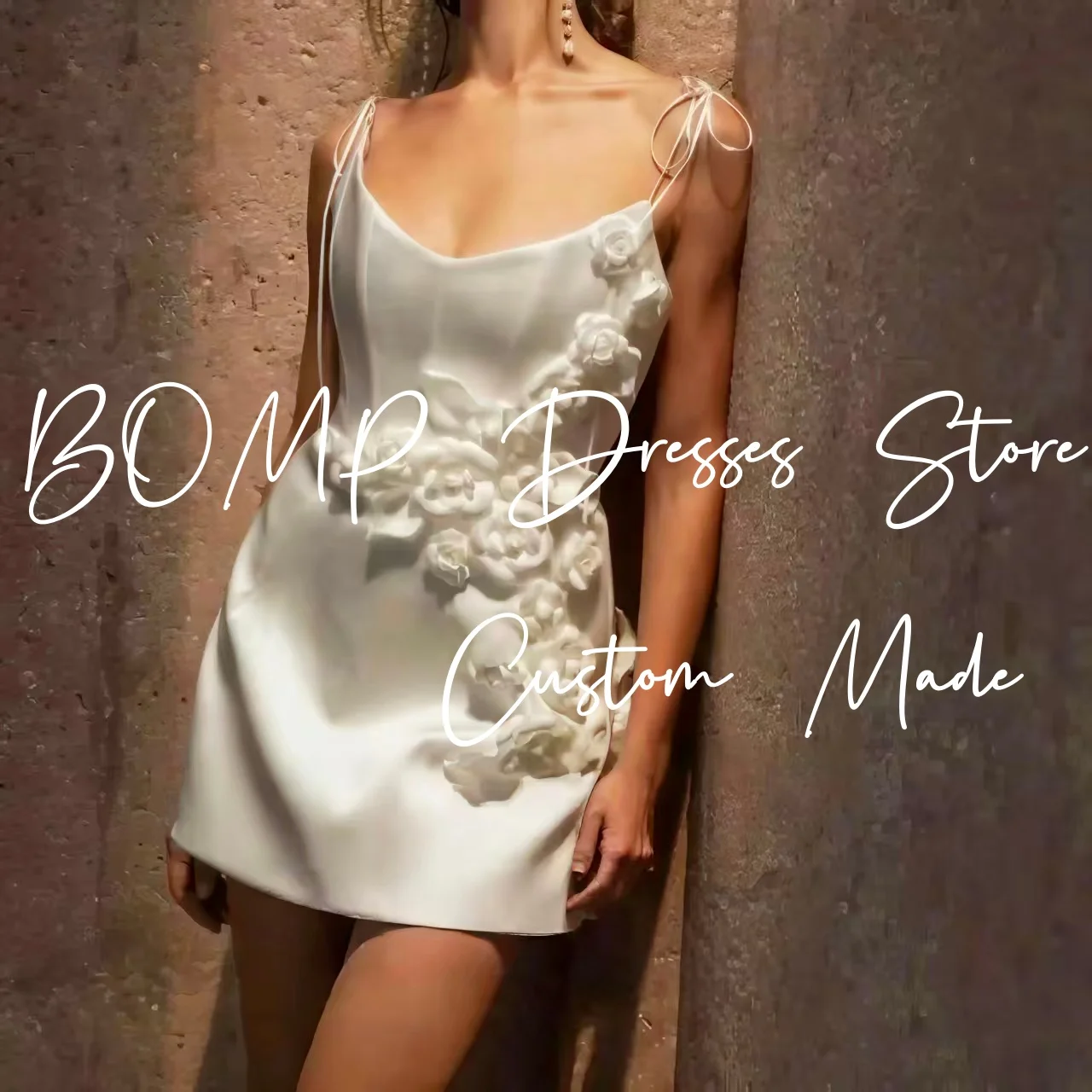 

BOMP Простое свадебное платье с цветами, милое платье на тонких бретельках, трапециевидной формы из тафты, короткие платья для выпускного вечера на день рождения по индивидуальному заказу, 2025 г.