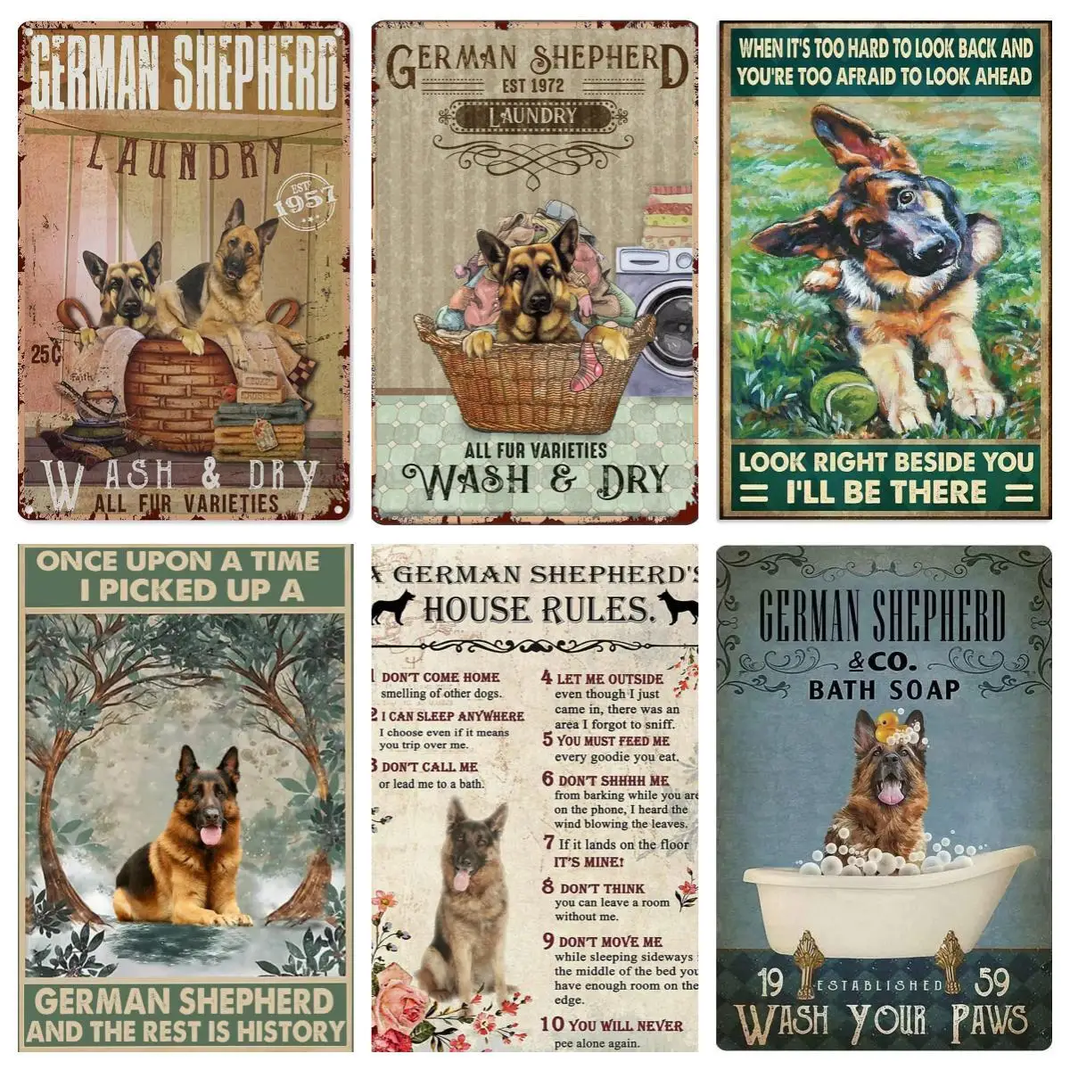 빈티지 금속 주석 사인 독일 셰퍼드 개 정원 벽 장식, 영화 포스터, 홈 바 카페 클럽 정원 차고 벽 장식