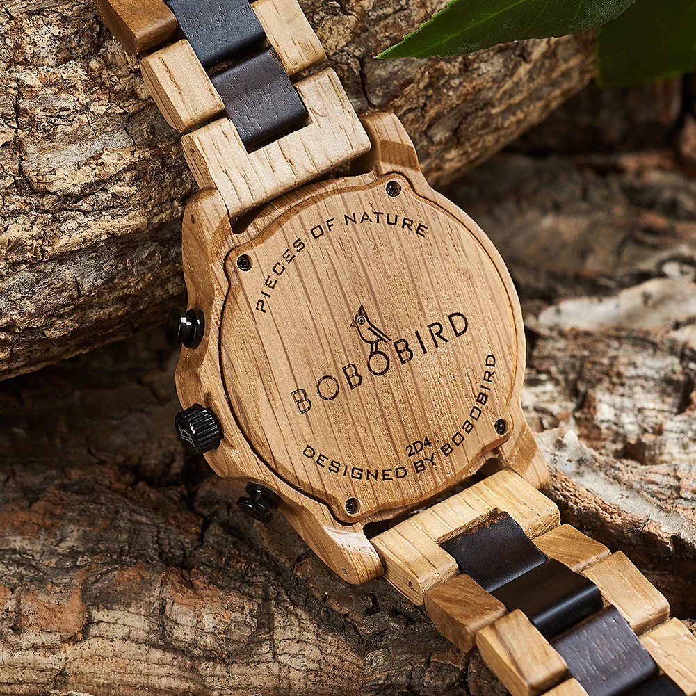 BOBO BIRD Men\'s Wooden Watches Fashion Quartz Wrist Watch For Men Chronograph Clock With Wood Gift Box Reloj Hombre Custom