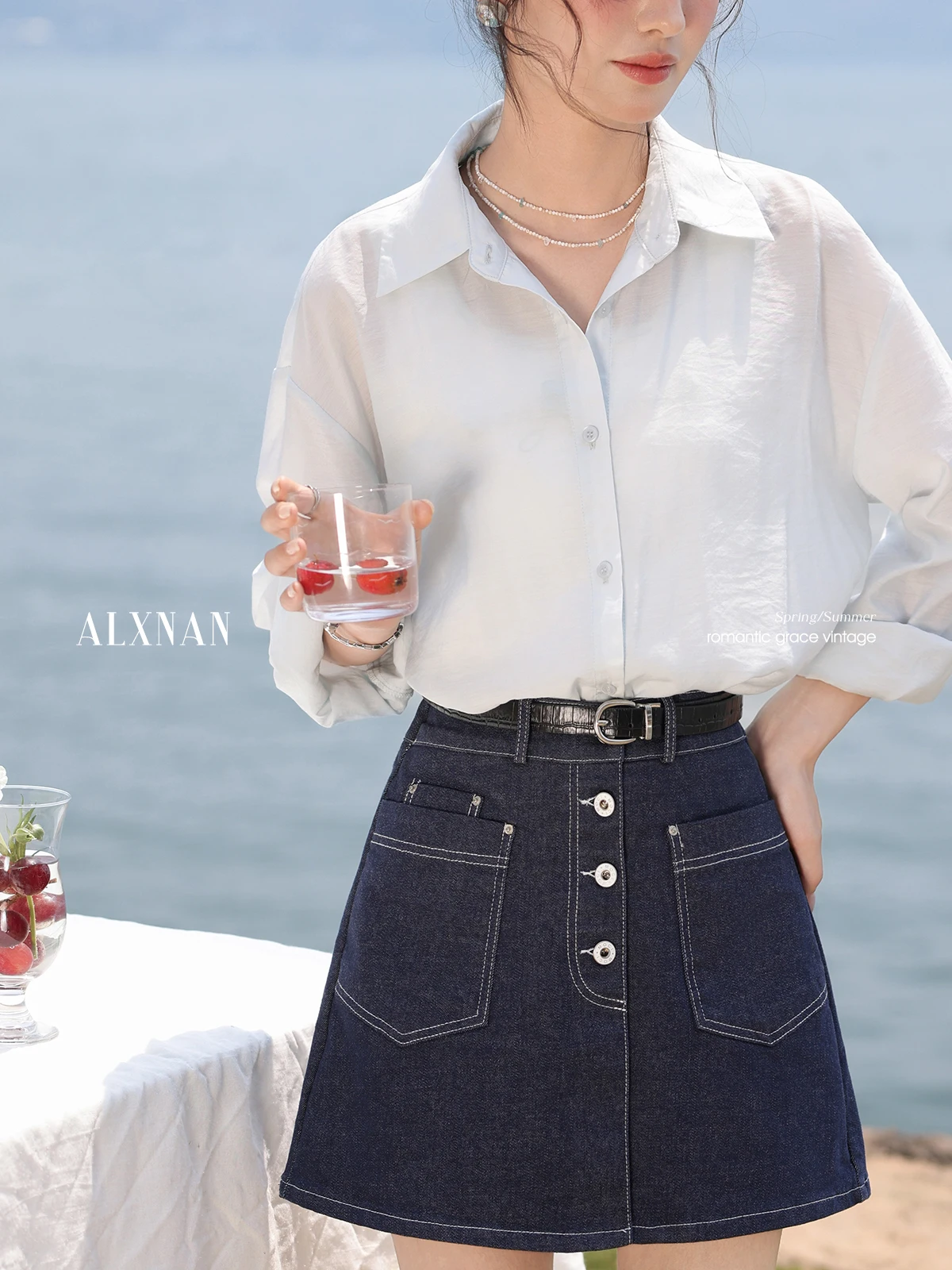 ALXNAN Women's Shorts Dark Blue Elegant High-waist Denim Shorts 2025 Summer Casual Loose-fit Korean Popular Clothing New L55306