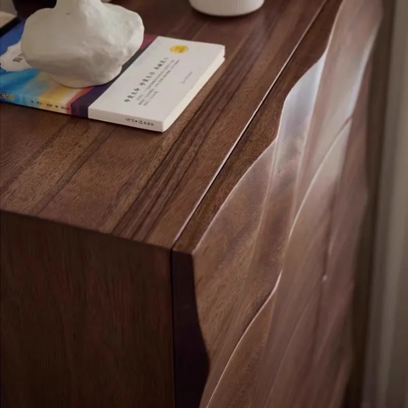 Black walnut wavy chest of drawers solid wood living room bedroom cabinet storage