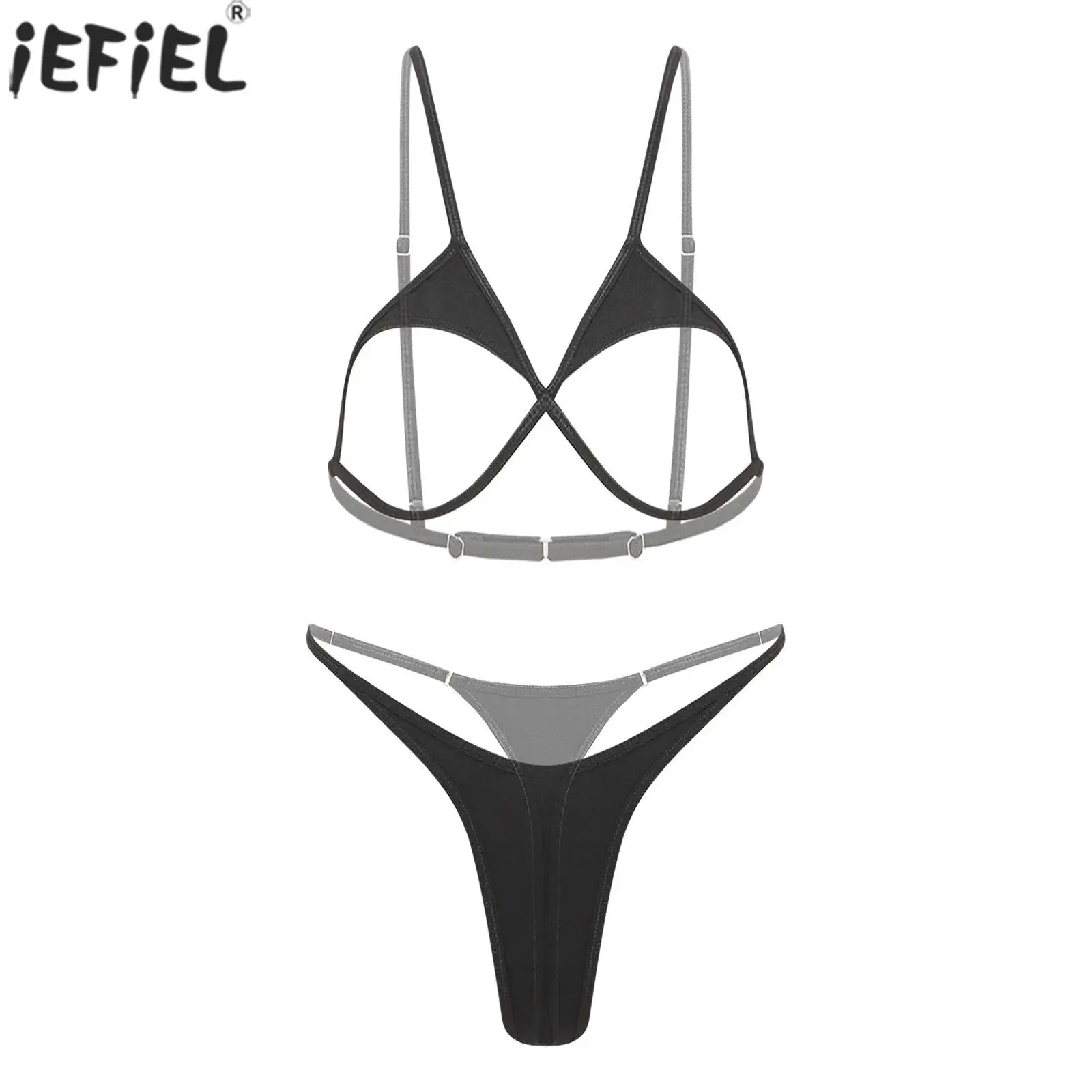 

Women Micro Bikini Lingerie Set Mini Coverage Bra And High-cut T-back Thong Suit for Erotic Couple's Role Play Nightwear