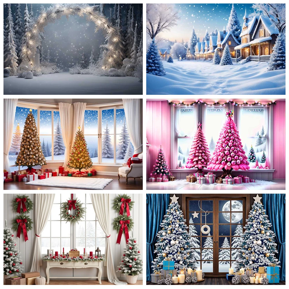 

MOON.QG Christmas Backdrops Red Car Arch Bokeh Baubles Backgrounds For Photographs Custom Photocall Baby Shower Photo Shooting