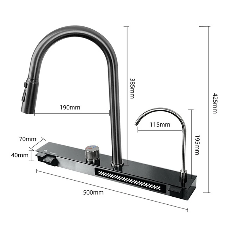 

Kitchen sink multi-function raindance faucet 304 stainless steel hot and cold dual control pull-out faucet