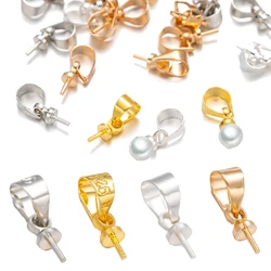 50pcs Copper 925 Silver Pendant Charms Pearl Cup Bail Pin Connector for Half Drilled Beads Necklace Jewelry Craft Make Accessory