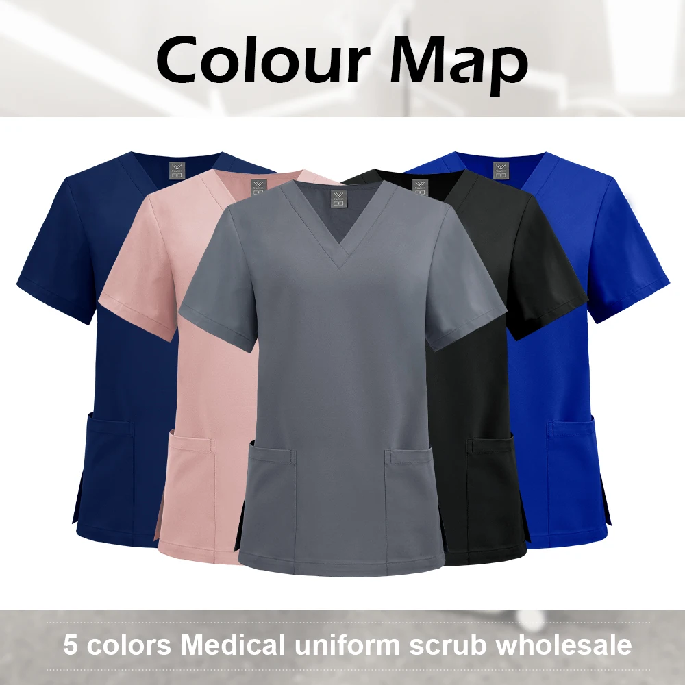 Clinical Uniform Woman Fashion V-Neck T-shirt Dental Women's Scrub Short Sleeve Tops Surgical Uniforms Nurse Doctor Work Clothes