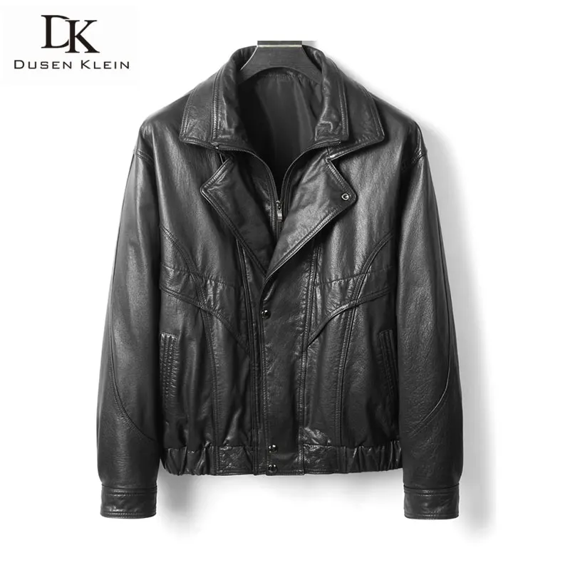 Dusen Klein Men Genuine Leather Jacket Cow Leather Coat Slim/Casual/Black N-S2301