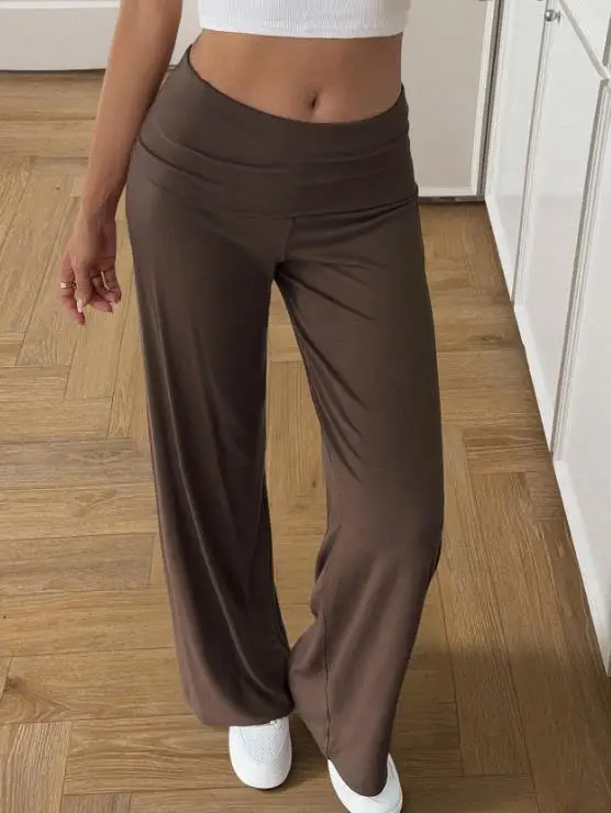 

Women's Pants Summer New Yoga Sports Casual Style Solid Color Simple Low Waist Pleated Versatile Slim Straight Leg Pants