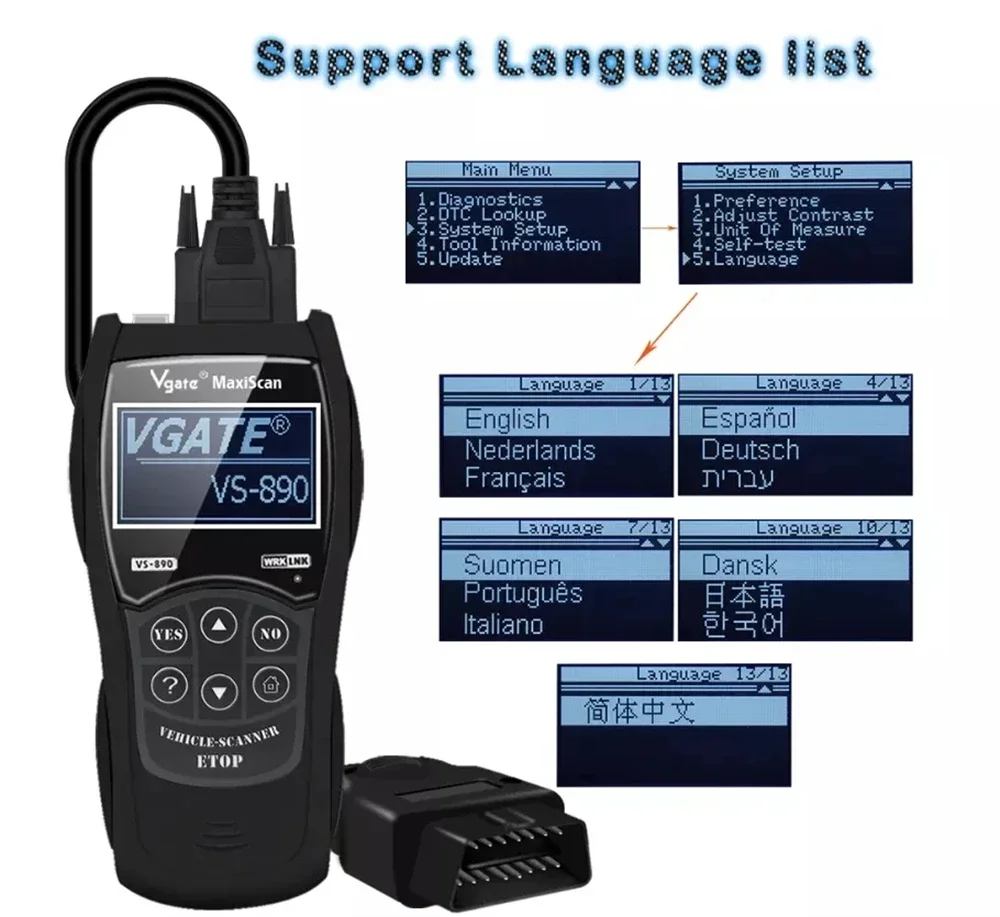 VS890 OBD2 Code Universal VGATE Diagnostic Scanner Multi-language Auto Scan Tool Vgate Maxiscan Automotive detecti