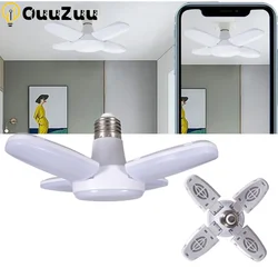 Lâmpada LED dobrável com lâmina de ventilador, lâmpada temporizada, luzes noturnas, iluminação de teto doméstica, E27, AC 220V, 28W