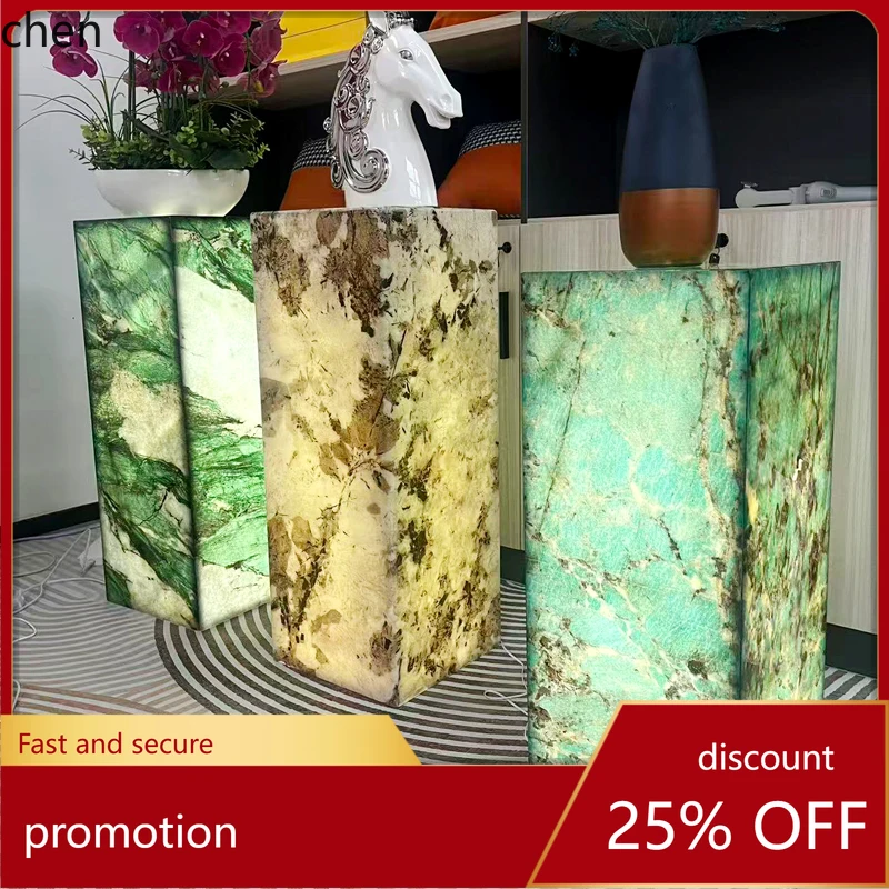 

HT Marble Base Entryway Decorative Ornament Floor Sculpture Luxury Stone Elevated Platform Column Rock Plate Flower Stand