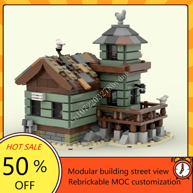 658PCS Micro Fishing Store Modular MOC Creative street view Model Building Blocks Architecture DIY Education Assembly Model Gift