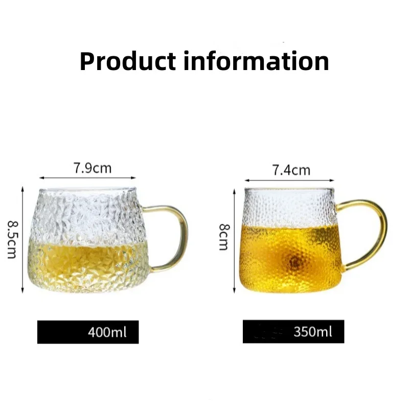 350ml/400ml Hammer Pattern Coffee Cup Juice Glass Mug Temperature Heat Resistant Hand Handle Tea Cup Household Drinking Cocktail