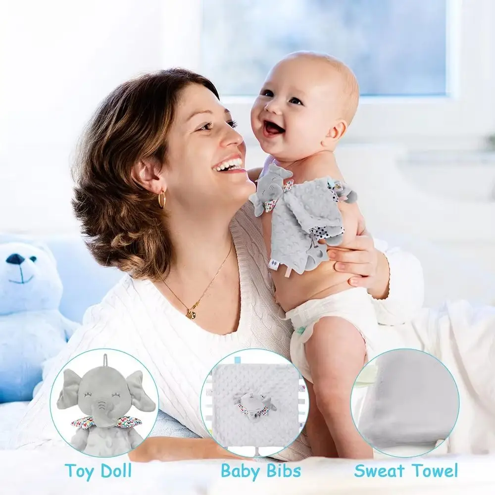 

Cute 3-in-1 Soothing Comforter Blanket Soft Elephant Rabbit Rattle Crib Hanging Appease Newborn Babies