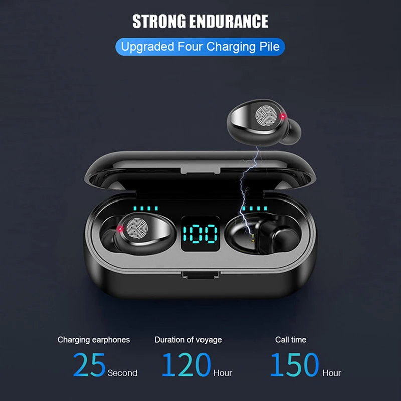 2024 New TWS F9 Earphones Wireless Bluetooth HiFi Sport Earpiece Noise Reduction Music Headphones Touch Control Earbuds with MIC