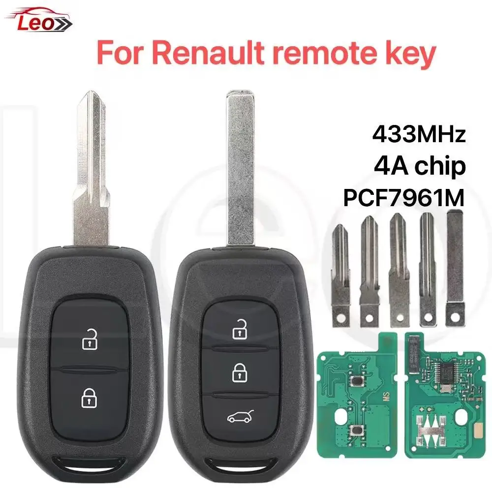 

Лео для Renault Sandero Logan Lodgy Dokker Dacia Duster Trafic Clio4 Maste ключ renmote 2/3 кнопки 433 МГц 4A-чип PCF7961