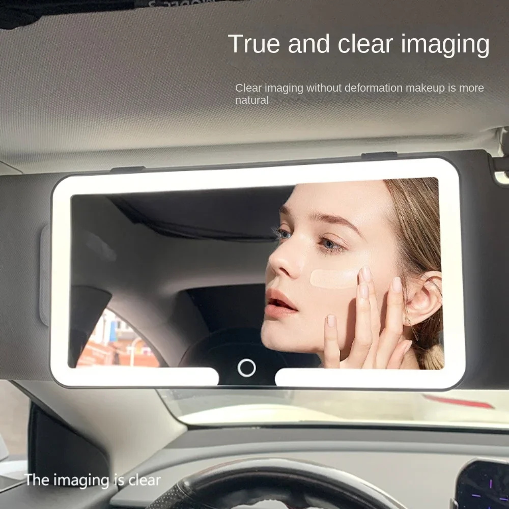 HD Mirror Car LEDMakeup Mirror Three Gear Adjustment Sun Visor Plate Interior RearMirror Dimmable Touchscreen Auto Vanity Mirror