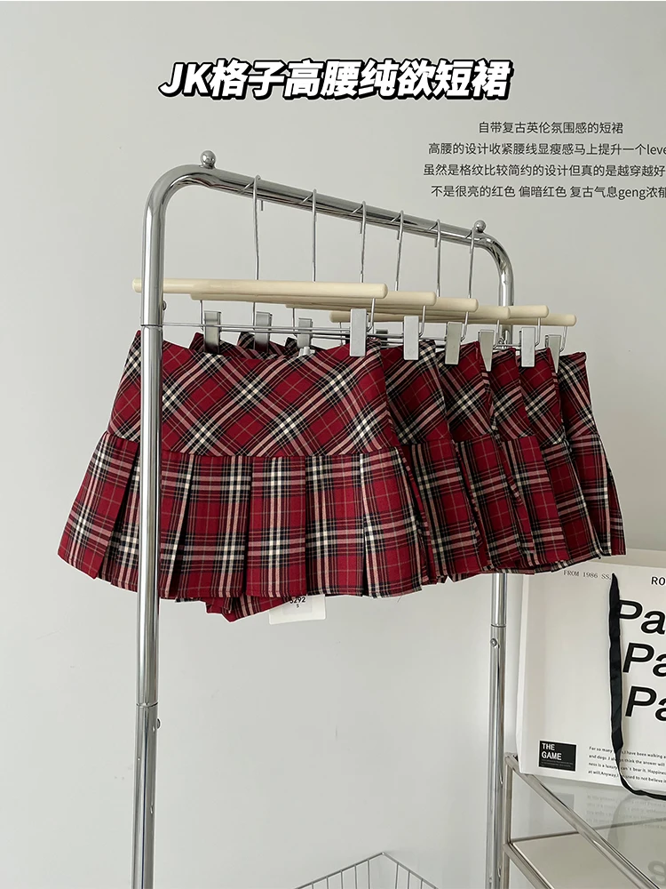 

Summer Women Vintage Mini Plaid Skirts Shorts Preppy Style Gyaru 2000s Aesthetic Red A-line Classical High Waist Fashion Tide