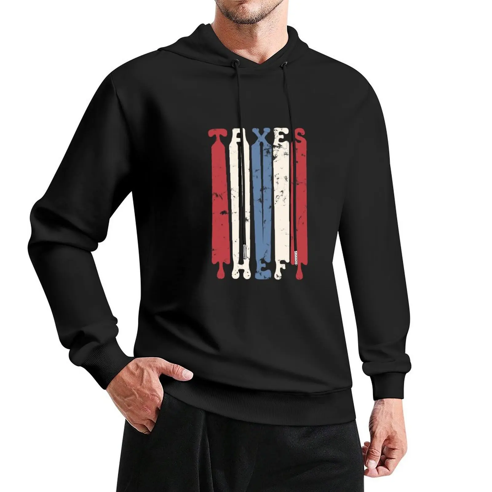 

Vintage Style Taxation is Theft Retro Red White and Blue Pullover Hoodie men clothing men's oversize hoodie