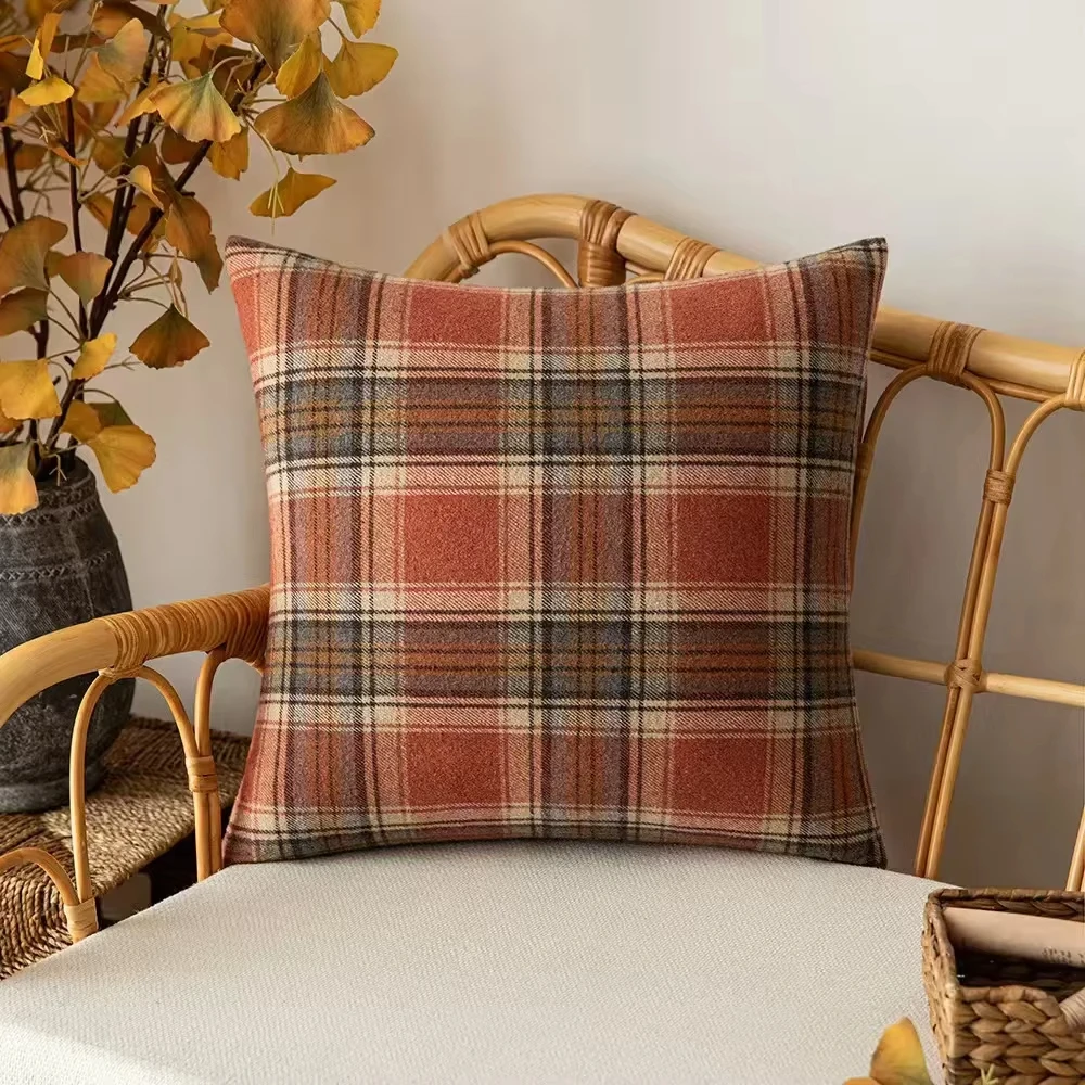 Classic Plaid Cushion Cover - Brown, Yellow & Rustic Red Throw Pillowcase with Zipper for Cozy Home Decor