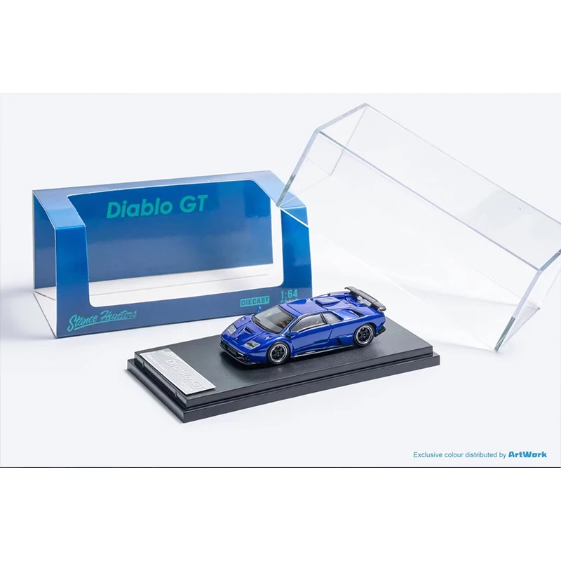 PreSale SH 1:64 Diablo GT Metallic Blue Opened Hood Diecast Diorama Car Model Toys Stance Hunters