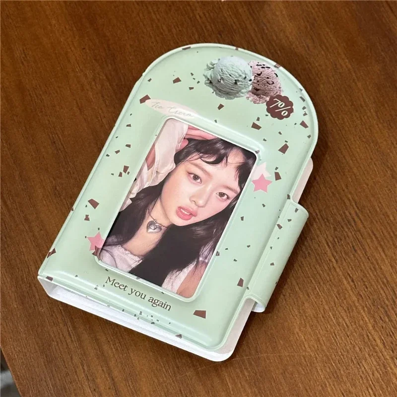 Original Design Cute Summer Ice Cream Mini Photo Album with Chain 3 Inch Photo Card Binder for Kpop Idol Pictures Girls Fashion