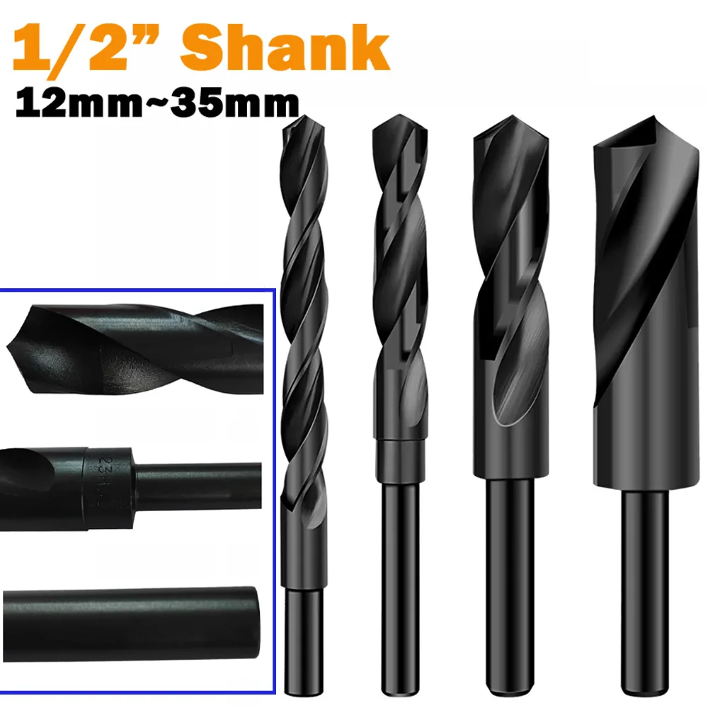 1pcs Reduced Shank Drill Bit 1/2” Shank High Speed Steel Twist Drill Bit Hss 4241 For Aluminum Plate Copper Wood Stainless Steel