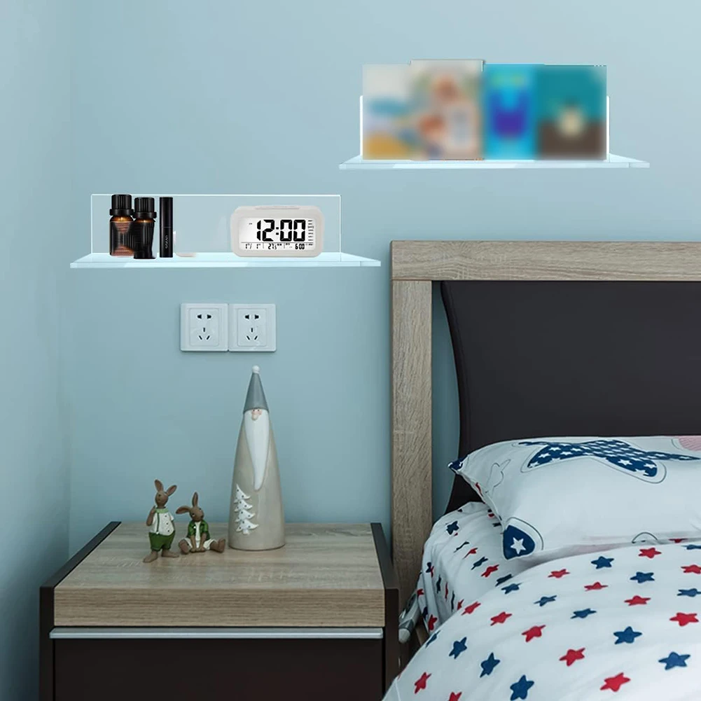 Transparent Floating Shelves 12 Inch Wall Mount Storage Shelf For Living Room Bedroom Figure Display White Black 2 PCS