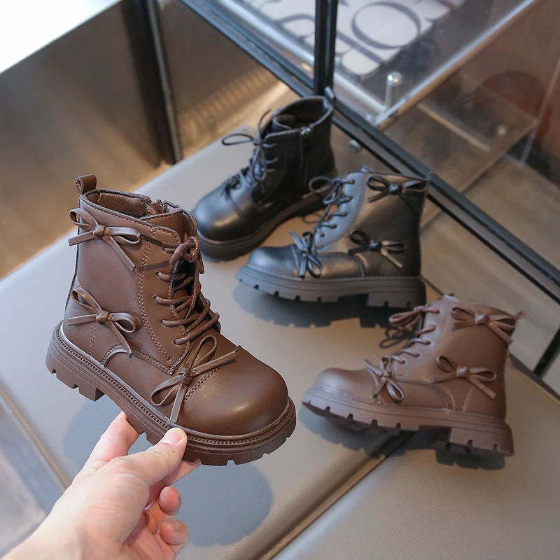 

Детские зимние ботинки для девочек, новые классические милые детские модные хлопковые сапоги с бантом, повседневные ботильоны принцессы на толстой подошве