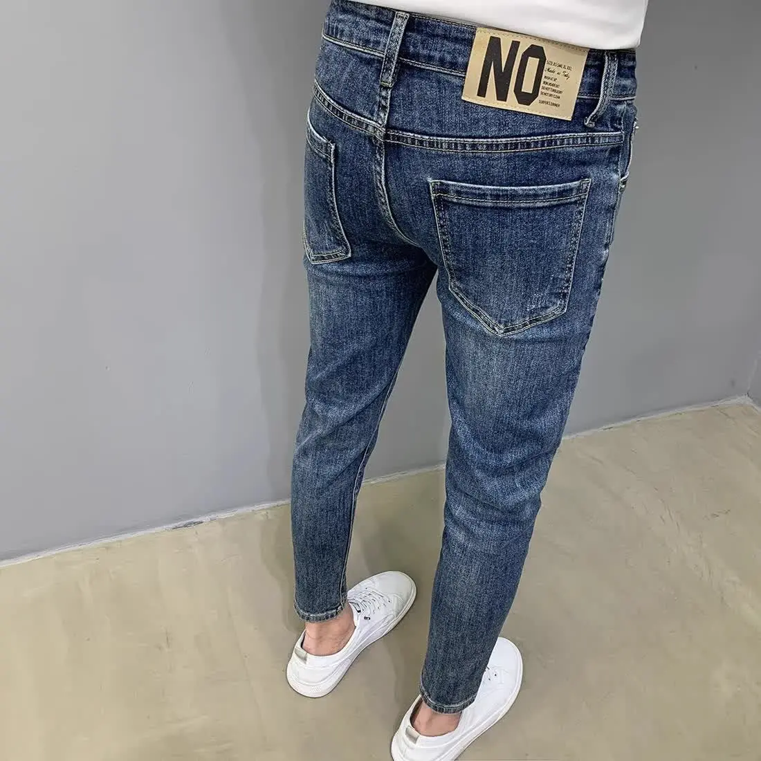 

Fashion Men's Casual Spring Autumn Slim Fit Pencil Pants New 2024 Blue Denim Trendy Korean Elastic Skinny Jeans Show Long Pants